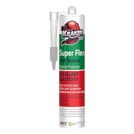 Krakenbond Super Flex Hybrid Sealant - Door, Window Sealer, Water Resistant, For Construction, 9.8 Oz, Gray